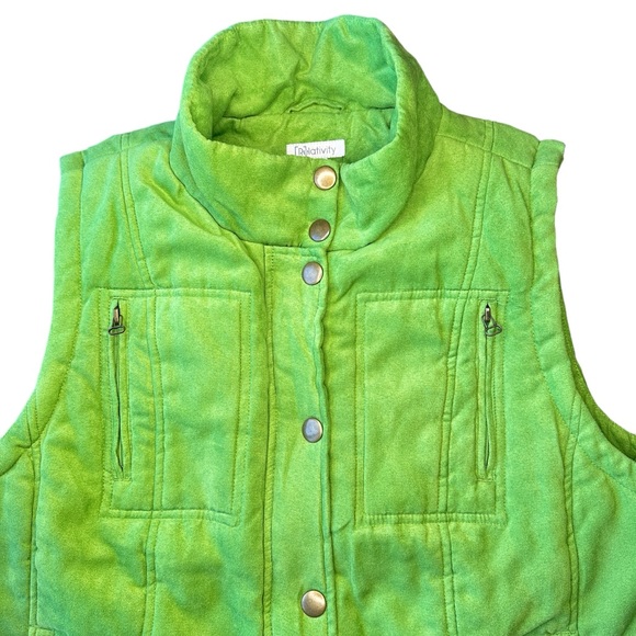 Relativity Bright Green Faux Suede Vest W/ Brass Colored Snaps & Zipper (XL) - Picture 7 of 12